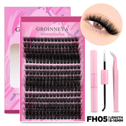 GROINNEYA DIY Lash Extension Kit Individual Lashes Cluster Mix Eyelashes Full Set Lashes Kit with Lash Bond and Seal At Home…