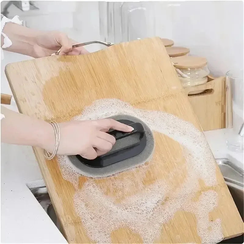 1 Pcs Sponge Brush With Handle Magic Power For Cleaning Pots And Bowls Dirt Removal And Rust removal Brush - image 4