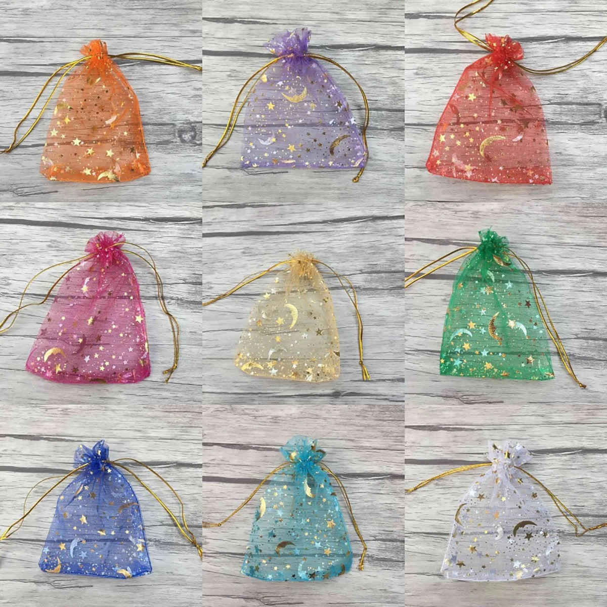 50PCS Moon Stars Drawstring Organza Bags Jewelry Gift Bags Pouches Gold Star Organza Favor Pouches for Christmas Wedding - i…