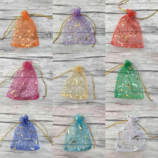 50PCS Moon Stars Drawstring Organza Bags Jewelry Gift Bags Pouches Gold Star Organza Favor Pouches for Christmas Wedding - i…