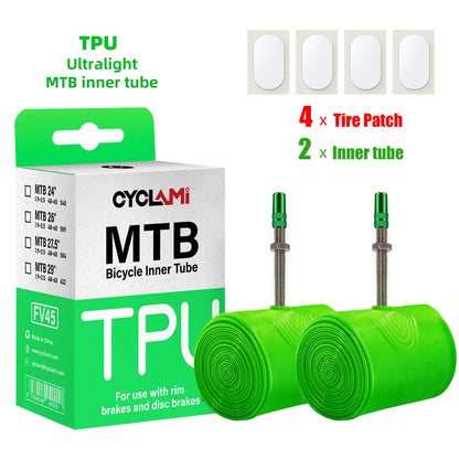 Ultralight Mountain Bike Inner Tube MTB 26 27.5 29 Inches Bicycle TPU Tire 45mm Metal French Presta Valve Anti-Oxidation CYC…
