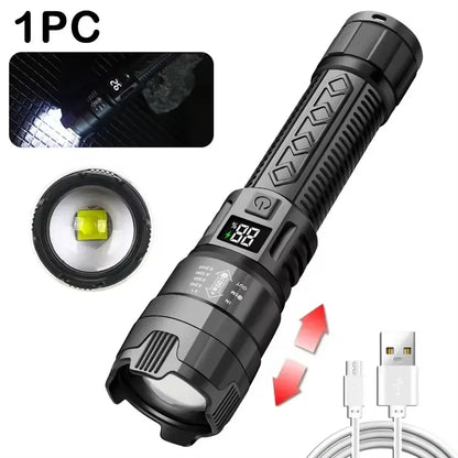 High Strong Power Led Flashlights 300000LM Tactical Torch with Display Light USB Charging Camping Fishing Defensa Zoom Lante…