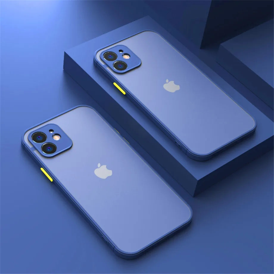 Shockproof Armor Matte Case For iPhone 11 12 13 14 15 16 Pro X XR XS Max 7 8Plus Luxury Silicone Bumper Clear Hard PC Cover…