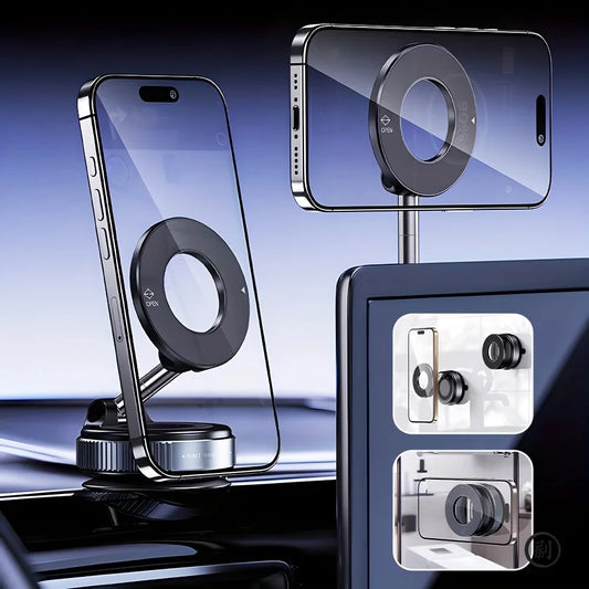 Strong Magnetic Car Phone Holder Foldable Design 360° Adjustable Vacuum Mount for Car/Desk/Bathroom/Universal Use