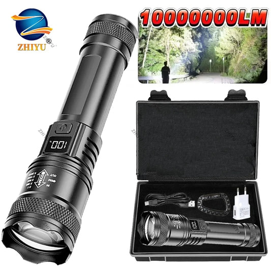 Rechargeable LED Flashlight Zoomable Torch with LCD Display 3 Modes Waterproof High Power Hand Light Outdoor Wilderness Camp…