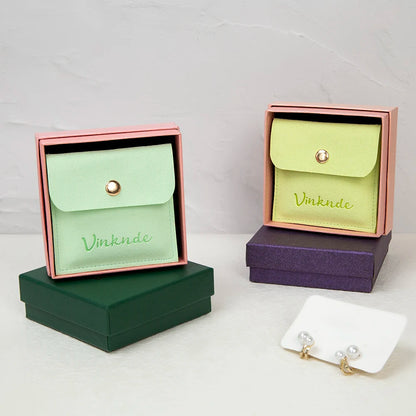 24/50/100Set Personalized Logo 9x9x3cm Jewelry Paper Box With 8x8cm Microfiber Snap Bag Jewellery Earrings Rings Brooch Boxe…