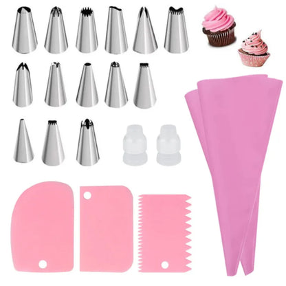 Silicone Piping Bags and Tips Set Cake DIY Decorating Kit with Stainless Steel Nozzle Reusable Silicone Pastry Baking tool -…