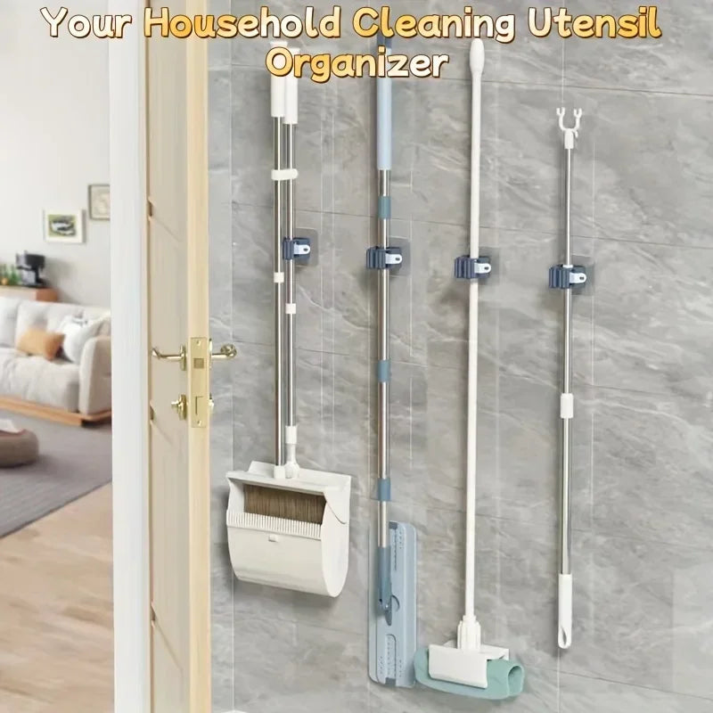Mop Holder Self-adhesive Broom Stand Wall Mounted Mop Support Sweeping Brush Hook Storage Organizer Bathroom Kitchen Accesso…