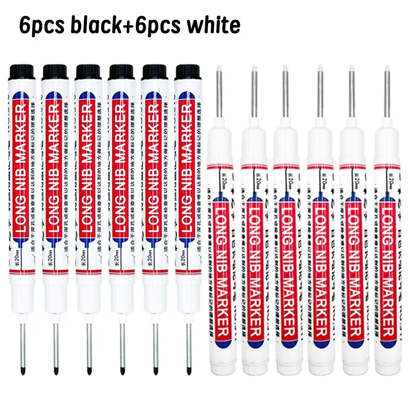 4/12 Pcs Waterproof Long Head Markers Deep Hole Marker Pen for Metal Carpenter Red/Black/Blue/Green Ink Woodworking Tools Ma…