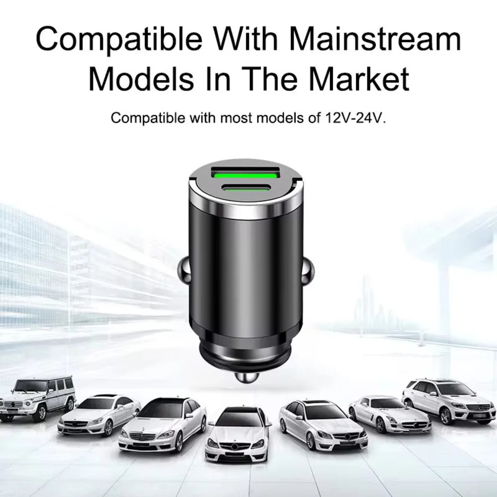 200W Mini Car Charger Fast Charging for iPhone QC3.0 Mini PD USB Type C Car Mobile Phone Charger for Xiaomi Samsung Huawei -…