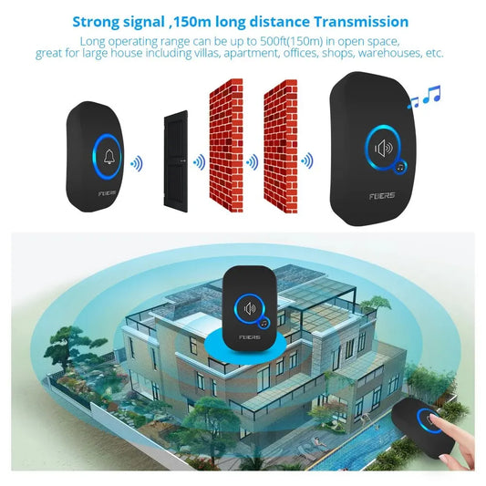 Fuers Wireless Doorbell Waterproof Door Chime Kit Welcome Chime Home Door Bell Intelligent 32 Songs Melodies Sound And LED -…
