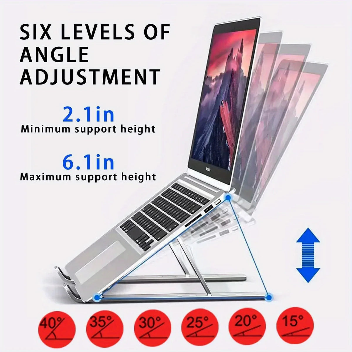 Adjustable Aluminum Laptop Stand - 6-Level Height, Foldable & Portable Design For 8-16” Laptops, Enhanced Ventilation & Heat…