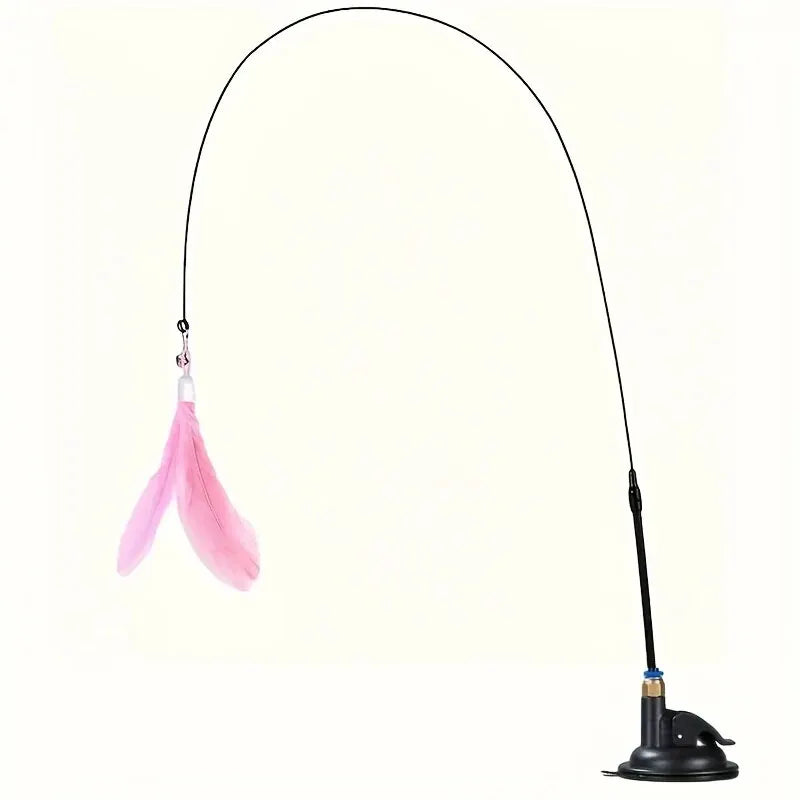 Cat Teaser Toy - Interactive Bell & Feather Wand - Long Suction Cup Pole for Exciting Playtime Adventures - Ultimate Cat Toy…