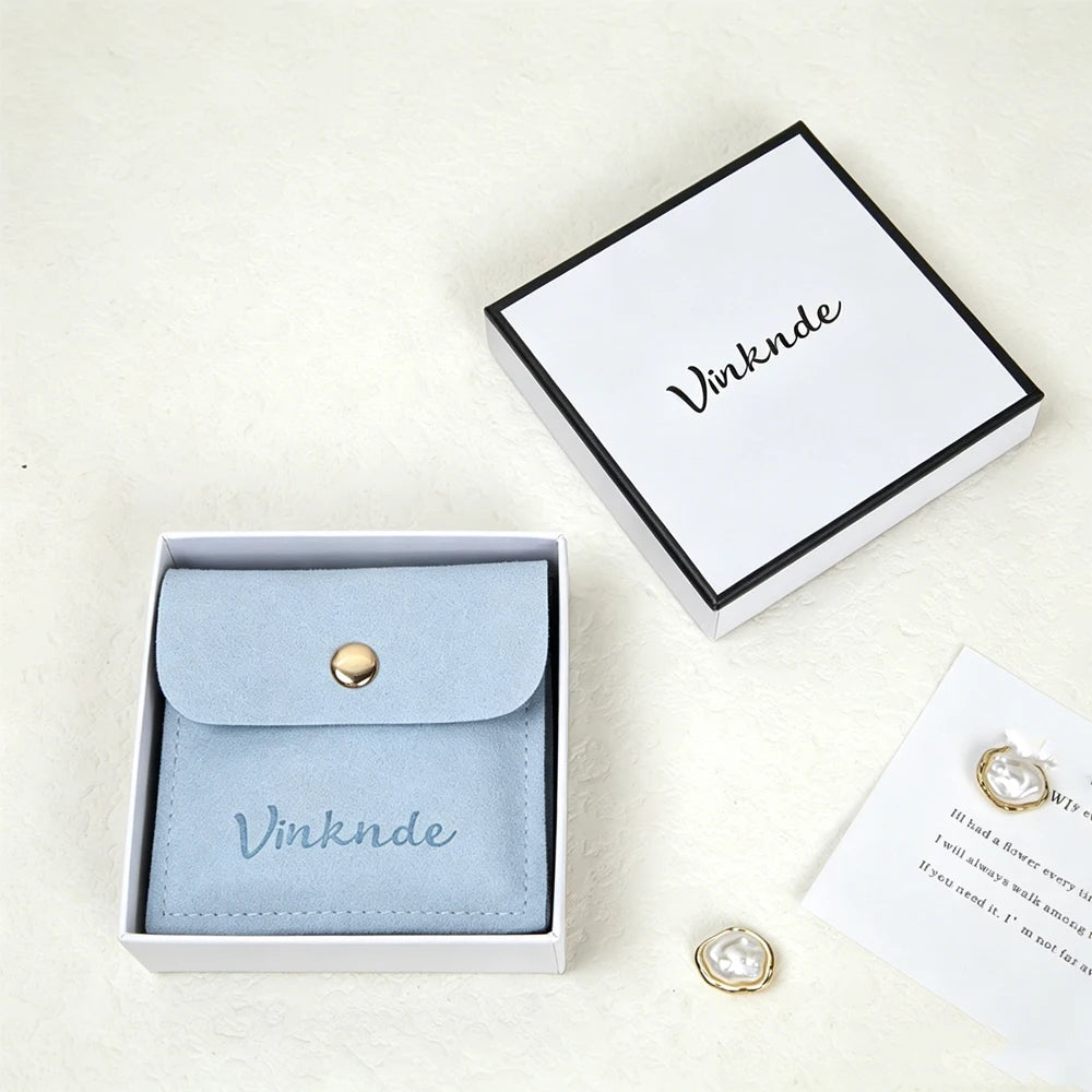 24/50/100Set Personalized Logo 9x9x3cm Jewelry Paper Box With 8x8cm Microfiber Snap Bag Jewellery Earrings Rings Brooch Boxe…