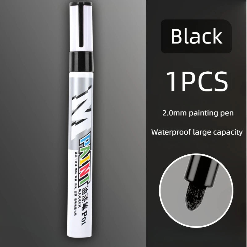 Car Paint Scratches Repair Brush Pen Waterproof Water Paint Marker Pen Car Tire Tread Care Automotive Black White Red Silver…