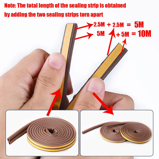 5m/10m Weather Stripping Door Seal Strip Diep Self-adhesive Draft Stopper Tape Window Insulation Noise Rubber Sealing Strip…
