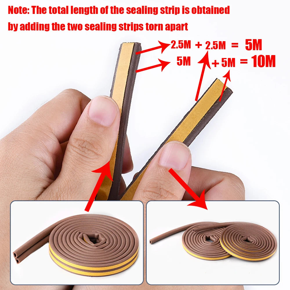 5m/10m Door Seal Strip Diep Self-adhesive Draft Stopper Tape Window Weather Stripping Insulation Noise Rubber Sealing Strip…