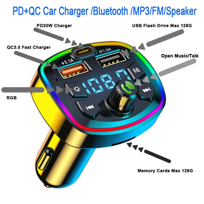 Car Bluetooth 5.0 FM Transmitter Wireless Adapter Mic Audio Receiver Auto MP3 Player 2.1A Dual USB Fast Charger Car Accessor…