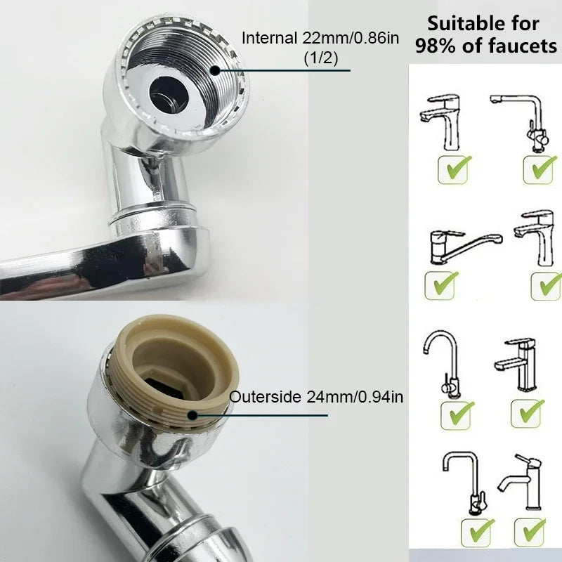 1080° Rotatable Extension Faucet Sprayer Head 2 Spray Modes Universal Bathroom Tap Extend Adapter Aerator - image 6