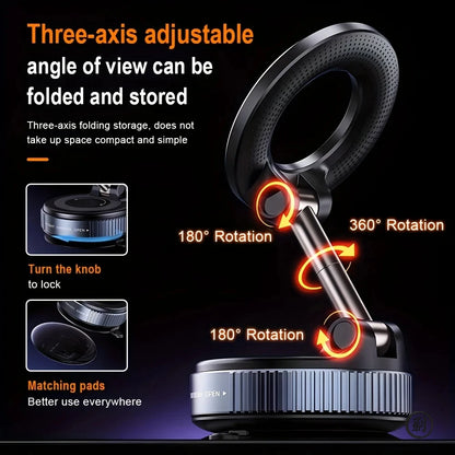 Strong Magnetic Car Phone Holder Foldable Design 360° Adjustable Vacuum Mount for Car/Desk/Bathroom/Universal Use - image 5