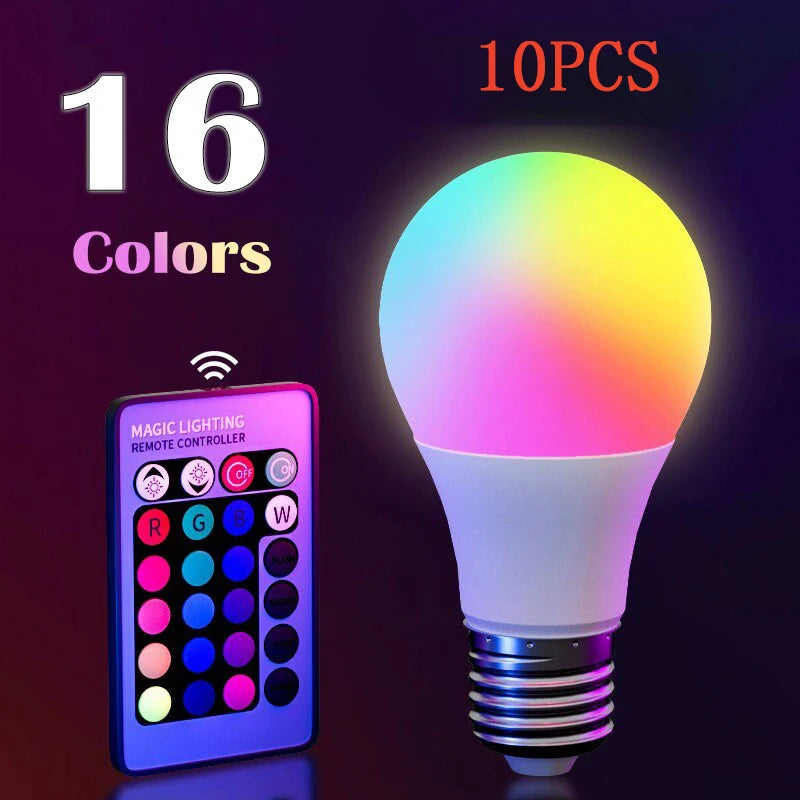 16 Colors RGB Bulb LED Multicolor Bulb E27 220V Household Lighting Dimmable 24 Key Remote Control Smart Lamp Atmosphere Ligh…
