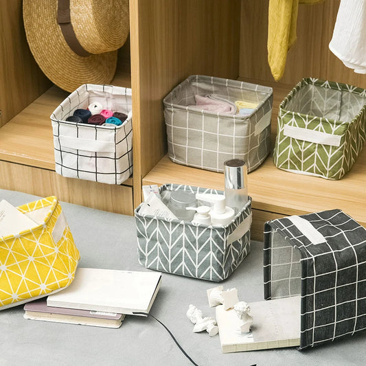 Small Foldable Canvas Storage Basket With Handle Cotton And Linen Desktop Storage Box Small Fresh Waterproof Storage Basket…