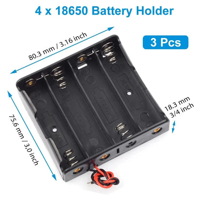 3pcs 18650 Battery Holder Box 1 Slot 3.7V Battery Storage Case 1/2/3/4 Cell Plastic Container with Connect Black Red Wires -…