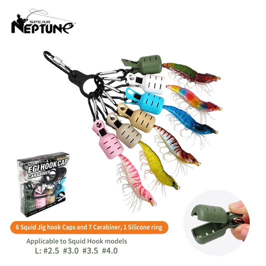 New Squid Jig Bait Protector Kit 6pcs Webfoot Octopus Egi Hooks Cover Cuttlefish Umbrella Lure Cap with Carabiner Fishing Ta…