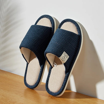 Home Linen Slippers For Men In Spring&Autumn Comfortable Bedroom Open-toed&Breathable Slippers Men's & Women's Shoes Summer…