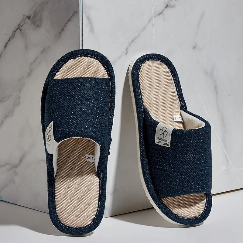 Home Linen Slippers For Men In Spring&Autumn Comfortable Bedroom Open-toed&Breathable Slippers Men's & Women's Shoes Summer…