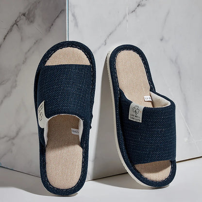 Home Linen Slippers For Men In Spring&Autumn Comfortable Bedroom Open-toed&Breathable Slippers Men's & Women's Shoes Summer…