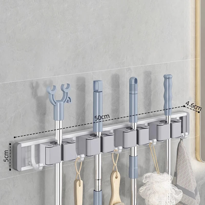 Mop and Broom Organizer Mop Holder Rack Mop Holder Wall Mounted Strong Broom Mop Holder Shelf with Hooks Organizers Hang Bro…