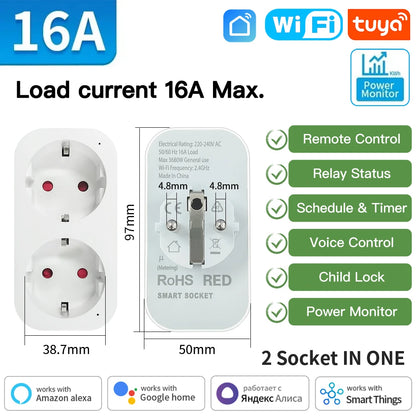 TNCE Tuya Wifi/Zigbee3.0 Smart Socket EU Plug 16/20A Power Monitor Remote Control Smart Life APP Remote Control Alexa - imag…