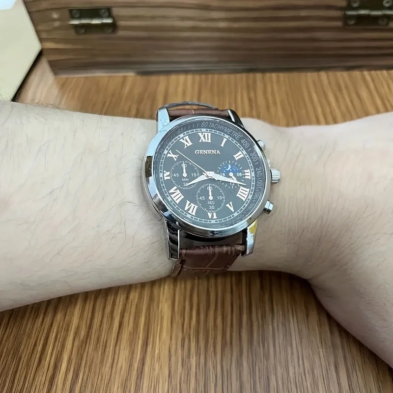 GENEVA High Quality Men's Luxury Belt Fashion Quartz Watch Men Round Business Student Sport Waterproof Glow Clock - image 5