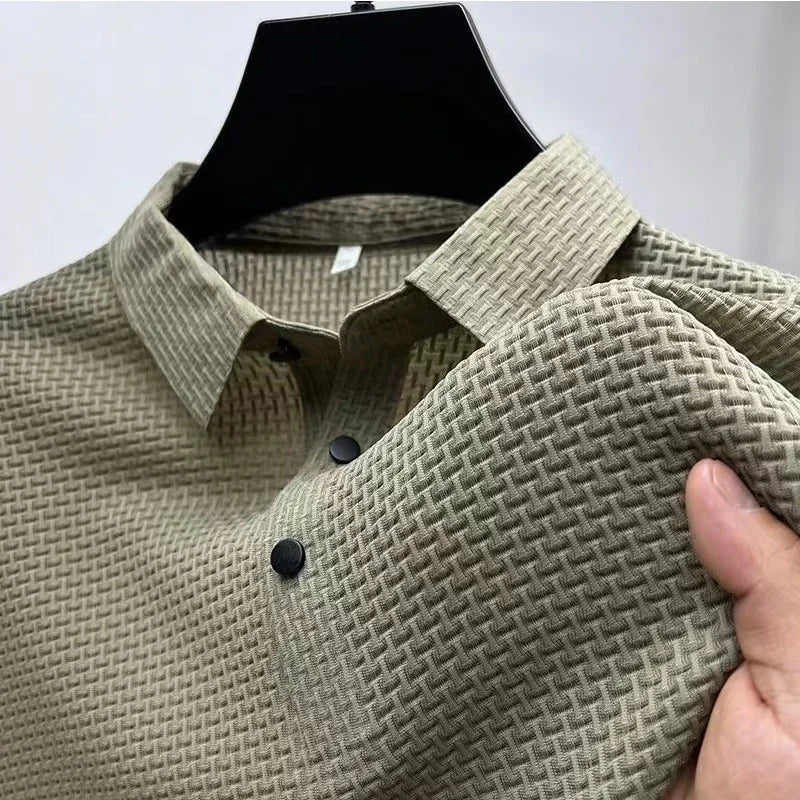New Men's Business Casual Short Sleeved Bone Flower Solid Color POLO Shirt Fashion Breathable Comfortable Summer Versatile T…