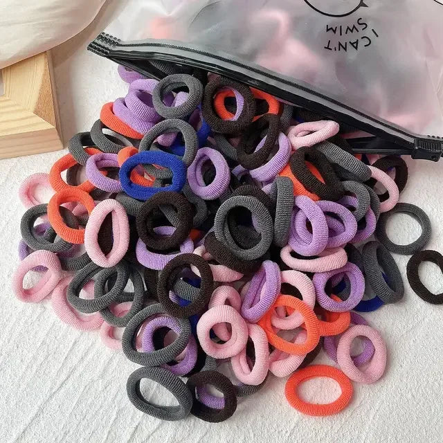 50/100Pcs Colorful Basic Nylon Ealstic Hair Ties for Girls Ponytail Hold Scrunchie Rubber Band Kid Fashion Hair Accessories…