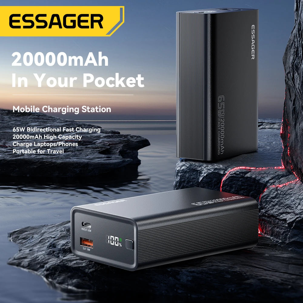 Essager Power Bank 20000mAh Portable PD 65W Fast Charging Mobile Phone External Battery Powerbank For IPhone17 16 15 Laptop…