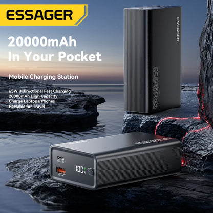 Essager Power Bank 20000mAh Portable PD 65W Fast Charging Mobile Phone External Battery Powerbank For IPhone17 16 15 Laptop…