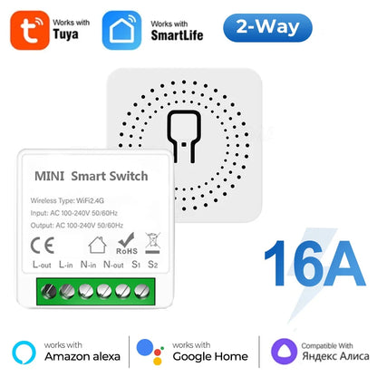Work With Tuya app Mini 16A WiFi Switch Smart Life App 2 Way Control Smart Home Automation Module Interruptor Alexa Google H…