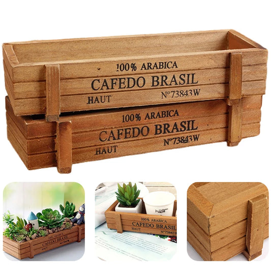 Retro Garden Plant Pot Vintage Wooden Storage Box for Sundries Stationery Pen Box Succulents Flower Pots Balcony Home Decora…