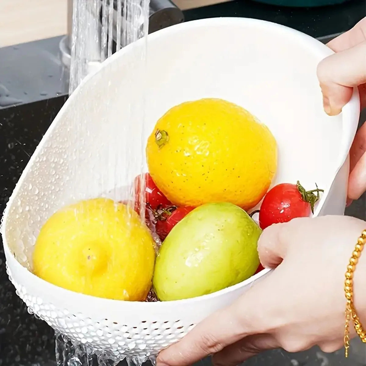 1PC-Silicone Colander Rice Bowl Drain Basket Fruit Bowl Washing Drain Basket with Handle Washing Basket Home Kitchen Organiz…