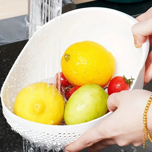 1PC-Silicone Colander Rice Bowl Drain Basket Fruit Bowl Washing Drain Basket with Handle Washing Basket Home Kitchen Organiz…