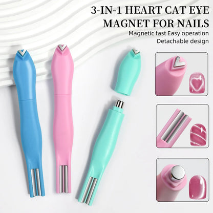 1Pcs 3-In-1 Heart Shape Cat Eye Nail Art Magnet Double Line Moon Snake French Magnet Pen for Magnetic Gel Polish Manicure To…