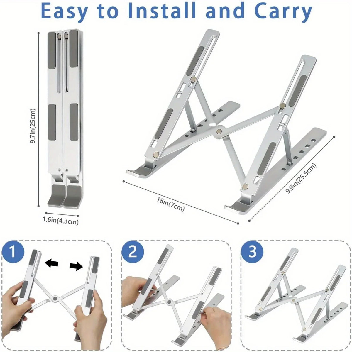 Adjustable Aluminum Laptop Stand - 6-Level Height, Foldable & Portable Design For 8-16” Laptops, Enhanced Ventilation & Heat…