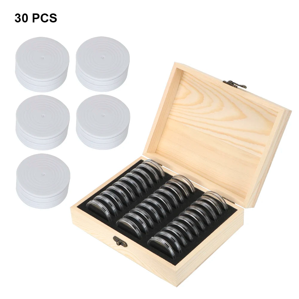 HILIFE Coin Storage Box With Adjustment Pad 20/30/50/100PCS Adjustable Wooden Commemorative Coin Collection Case Holder Caps…