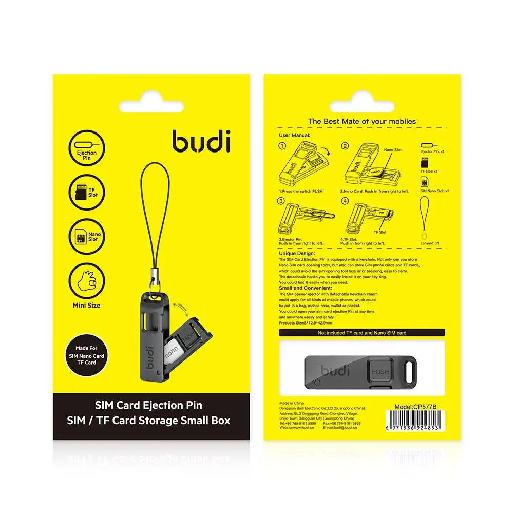 BUDI Anti-Lost Sim Card Eject Pin Needle Plastic Storage Box Mobile Phone Steel Ejector Pin SIM TF Card Tray Opener Keyring…