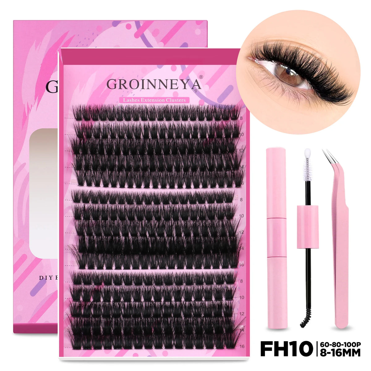GROINNEYA DIY Lash Extension Kit Individual Lashes Cluster Mix Eyelashes Full Set Lashes Kit with Lash Bond and Seal At Home…