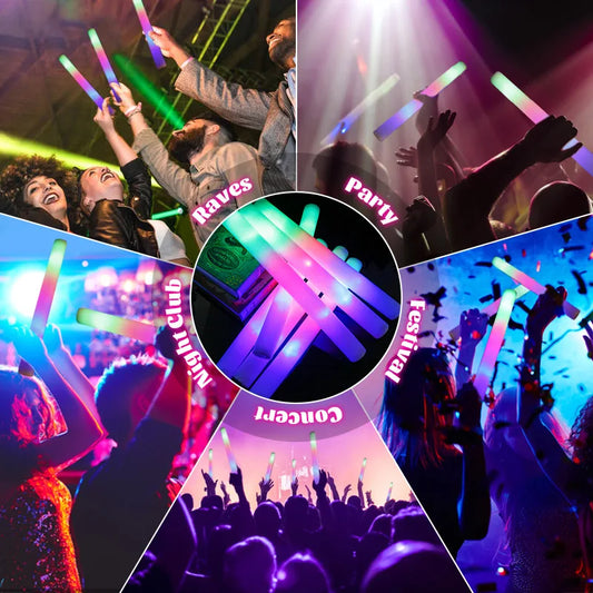 15/30Pcs LED Glow Sticks Bulk Colorful RGB Glow Foam Stick Cheer Tube Dark Light for Xmas Birthday Wedding Party Supplies -…