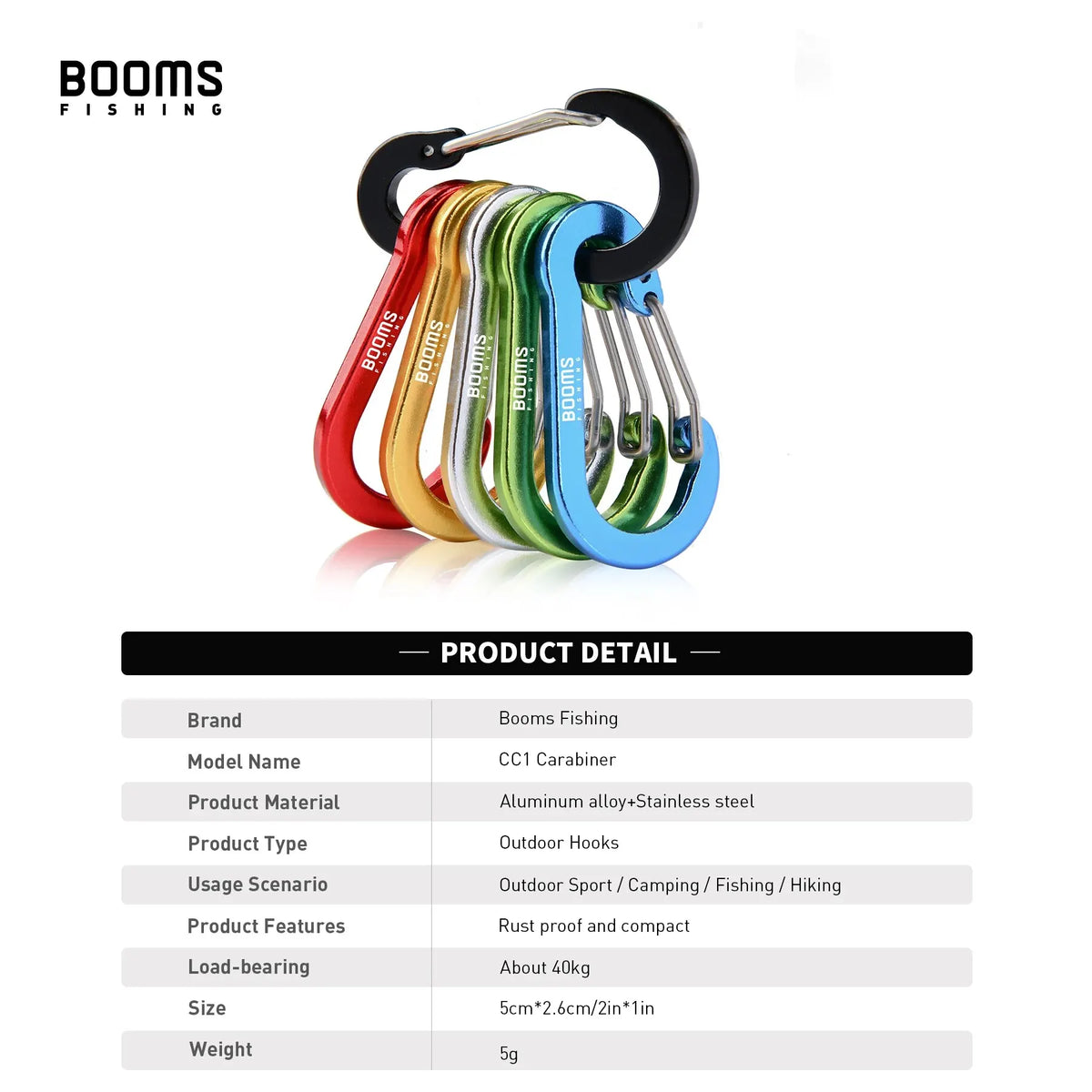 Booms Fishing CC1 6Pcs Aluminum Alloy Carabiner Keychain Outdoor Camping Climbing Snap Clip Lock Buckle Hook Fishing Accesso…