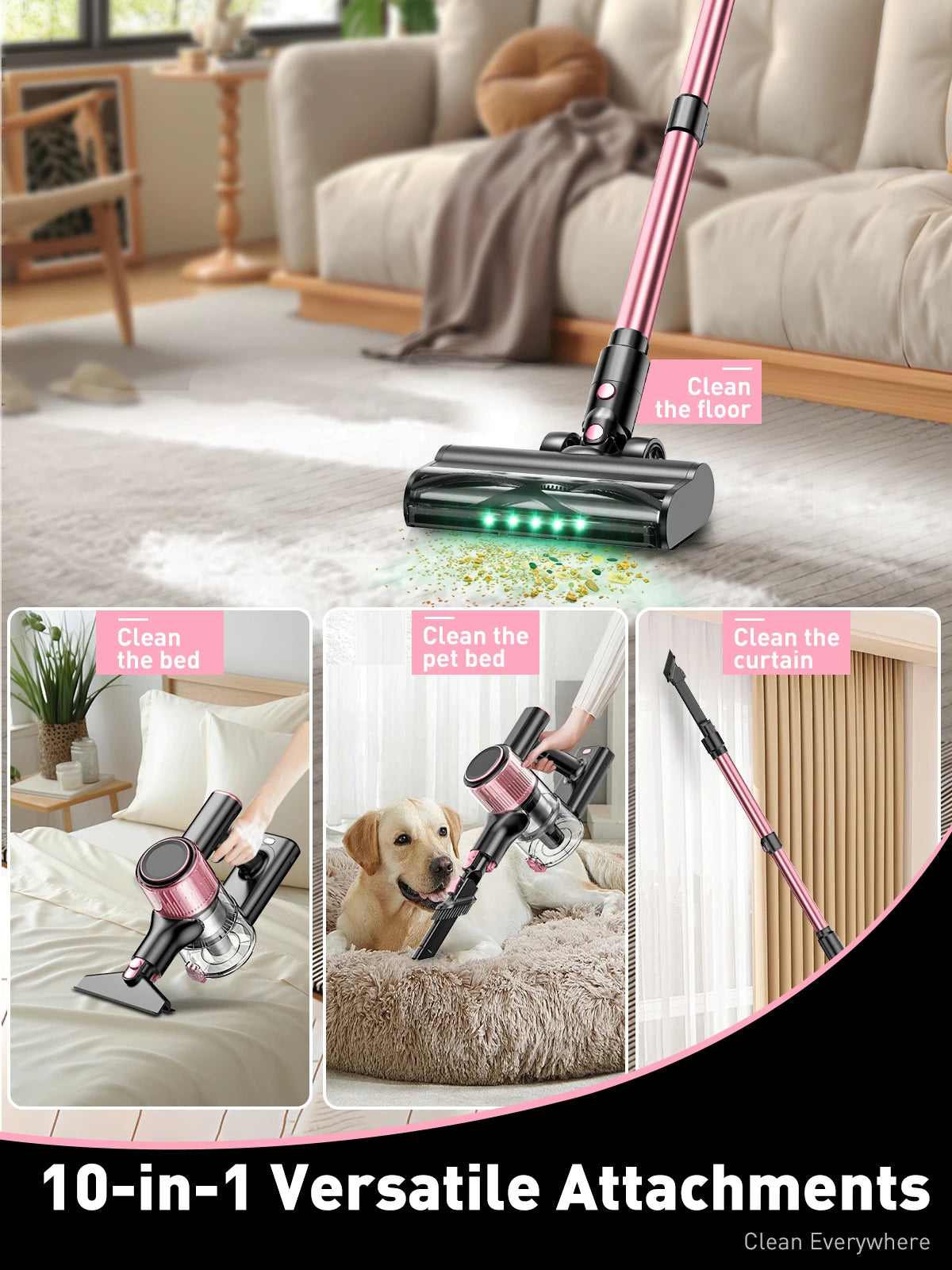 Cordless Vacuum Cleaner, 55Kpa/500W/45min 10 in 1 Powerful Stick Vacuum Cleaner for Home Pet Hair/Hard Floor/Carpet - image 6